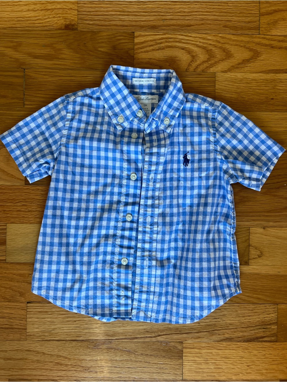 Ralph Lauren Blue Gingham Button-Down Short Sleeve Shirt - Kids